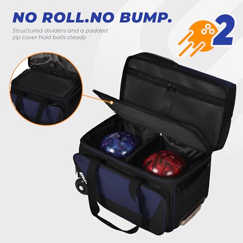 Bowling Roller Bag with Wheels, Rolling Bowling Ball Bag with Shoe Compartment, Retractable Handle, EVA Dividers - color: Blue, size: Single Bag
