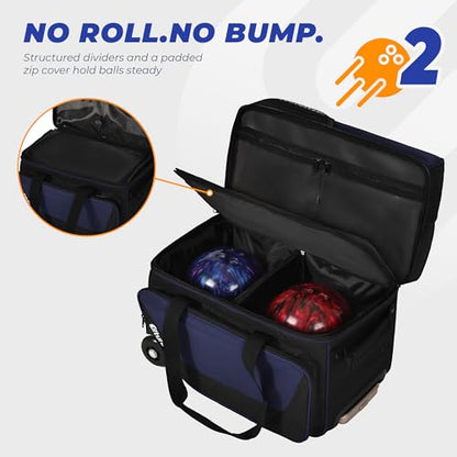 Bowling Roller Bag with Wheels, Rolling Bowling Ball Bag with Shoe Compartment, Retractable Handle, EVA Dividers - color: Blue, size: Single Bag