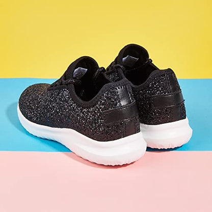 K KIP WOK Girls Glitter Sneakers Sparkle Slip On Walking Shoes for Kids/Children Breathable Running Sneakers - color: Black, size: 10 Toddler