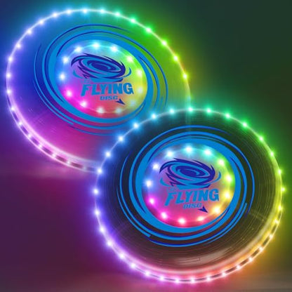 HYES 2 Pack Light up Flying Discs for Kids, 45 LEDs, 14 Lighting Modes, Rechargeable Glow in The Dark Flying Ring for Beach, Camping, Outdoor Game, Sport Toys for Teens Boys Adult - size: 2PCS: 10in + 10in