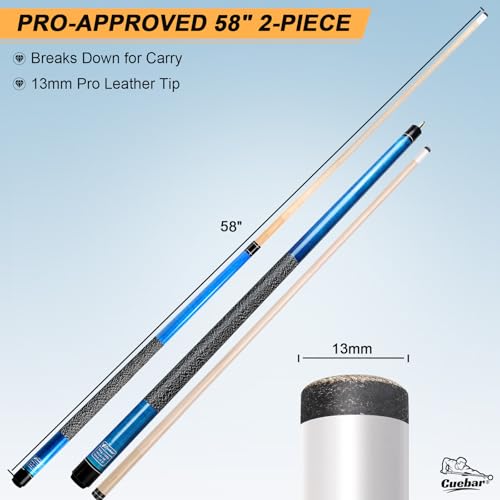 Pool Cues Set of 6, 58" 2-Piece Billiard Stick with Linen Grip & 13mm Tip, Pro Maple Cues in 4 Weights (18-21oz) for Home Bar - color: Purple+Red+Teal+Blue+Brown+Black