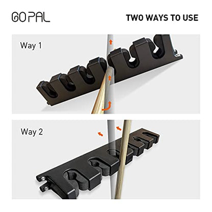 Go Pal CR1 Black Pool Cue Holder, Wall Mount Pool Stick Rack for 6 Cues Stick Storage, Pool Cue Set Rack, Pool Table Rods Organizer