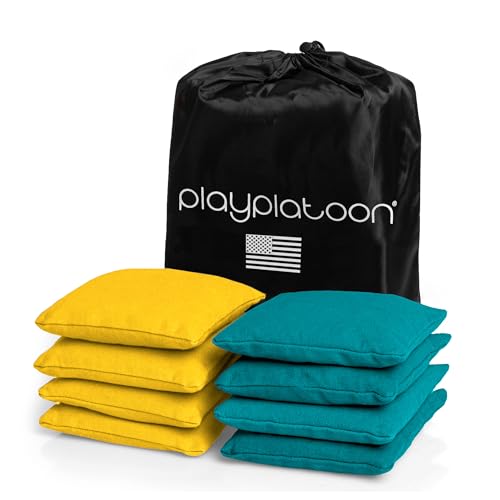 Play Platoon Premium Weather Resistant Duckcloth Cornhole Bags - Set of 8 Bean Bags for Corn Hole Game - Regulation Size & Weight - color: Teal & Yellow
