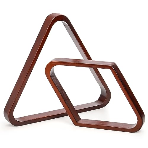 TOPZEA Set of 2 Wooden Billiard Ball Racks, Vintage Solid Wood 8-Ball Triangle Ball Rack 9-Ball Diamond Rack Set Table Pool Balls Racks for Standard 2-1/4" Balls, Snooker, Pool Table Accessories