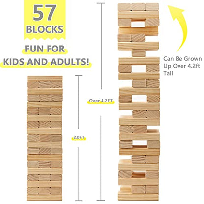 GOROCK Giant Tumbling Tower Game，57Pcs Wooden Block Stacking Game （Over 4.2FT），Classic Family Indoor Outdoor Yard Party Games for Kids and Adults with Carry Bag - size: L-Over 4.2 FT