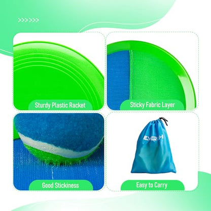 Toss and Catch Ball Game Set, 4 Paddles and 4 Balls Outdoor Paddle Catch Game for Kids, Backyard Beach Pool Yard Toy, Summer Birthday Gift for Boys Girls Ages 4-12 - color: Green Blue+yellow Green