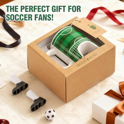 Soccer Gifts Mug Set with A Ball and Finger Shoes, Soccer Coach Gifts, Funny Coffee Mug, Interactive Game Football Gifts for Boys 8-12, Men, Dad, Fathday's Day, Birthday, Christmas, 12 Oz