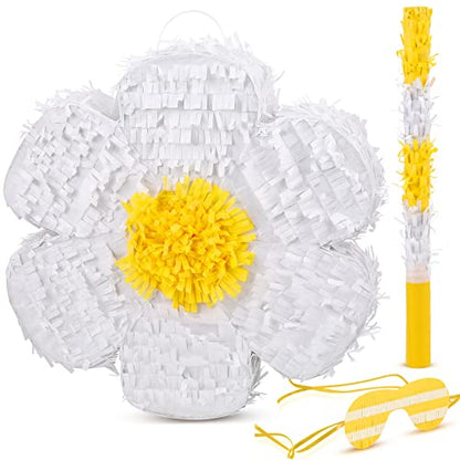 Deekin Daisy Flower Piñata Flower Daisy Party Game Piñata Hippie Boho Hanging Gender Reveal with Blindfold and Stick for Birthday Decorations Baby Shower Wedding Gender Reveal Floral Party Supplies - style: Daisy