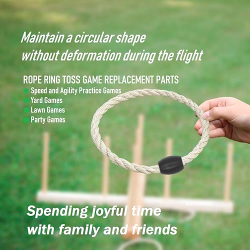 8 Pack Sisal Rope Ring Toss Game Replacement Parts for Adults and Kids, Outdoor Toss Rings for Agility Practice and Speed Game and Yard Games and Lawn Games for Party (Black and White)