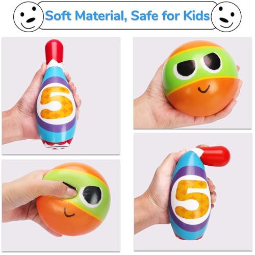 AugToy Kids Bowling Toy Set, Toddler Indoor Outdoor Activity Play Game Toys for Boy Girl, Soft 10 Foam Bowling Pins & 2 Balls, Educational Children Birthday Party Gifts