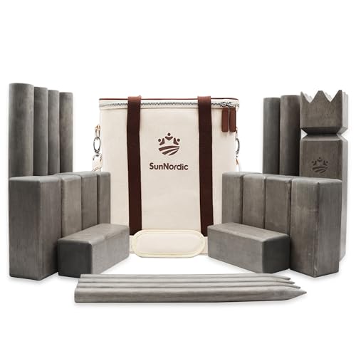 SunNordic Kubb Yard Game Set, Garden Rubber Wood Outdoor Tossing Game with Canvas Carry Bag, Giant Viking Outdoor Chess Game for Kids, Adults & Backyard Lawn - color: Gray Brown (Garden), style: Garden Grade
