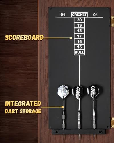 Sisal Dart Board Cabinet Sets, Decorative Dart Boards for Adults [6*Steel Darts] - Wooden Dartboard Cabinet with Integrated Scoreboard for Family Game Rooms - style: CHOCOLATE