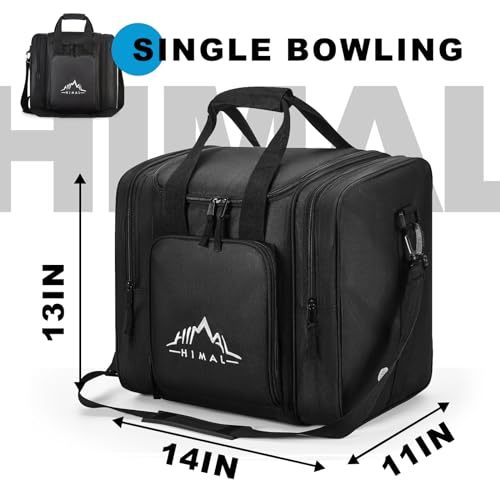 Himal Bowling Ball Bag for Single Sphere - Bowling Ball Tote Bowler's Bag with Padded Sphere Holder - Fits Bowler's Shoes Up to Mens Size 14 - color: Black