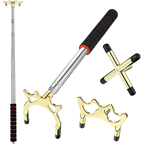 Skylety Retractable Billiards Cue Snooker Pool Bridge Stick with 3 Pieces Removable Bridge Head, Snooker Set Billiards Pool Cue Accessory for Pool Table - color: Gold