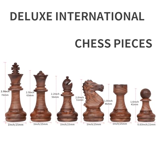 Luxury Staunton Chess Pieces Only 32 Chessmen Pieces Replacement of Missing Pieces Weighted Tournament Chess Pieces for Chess Set with Exquisite Grain 2.9 Inches King Includes Storage Bag
