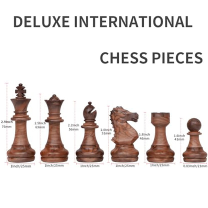 Luxury Staunton Chess Pieces Only 32 Chessmen Pieces Replacement of Missing Pieces Weighted Tournament Chess Pieces for Chess Set with Exquisite Grain 2.9 Inches King Includes Storage Bag