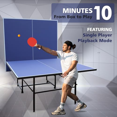 IUNNDS Portable Table Tennis Table 6/8/8.5/9FT Foldable Ping Pong Game Set for Indoor with Net and Post Set, 2 Paddles and 3 Balls - color: Blue-9FT
