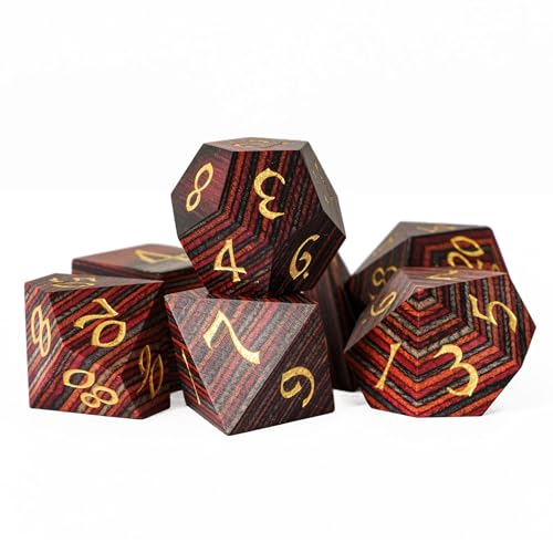 Wood DND Dice Set Red Orange Striped Handmade Wood Dice Set for Role Playing Games and Tabletop Game - color: Red Orange Grey Striped