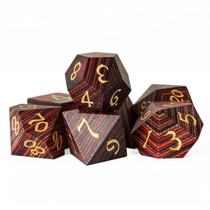 Wood DND Dice Set Red Orange Striped Handmade Wood Dice Set for Role Playing Games and Tabletop Game - color: Red Orange Grey Striped