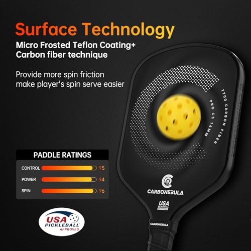 Pro C5 Pickleball Paddles, T700 Carbon Fiber Pickleball Paddle with a 16mm Power Polymer Core, The Pickle Ball Racket Designed for Ultimate Spin & Consistency, USAPA Approved