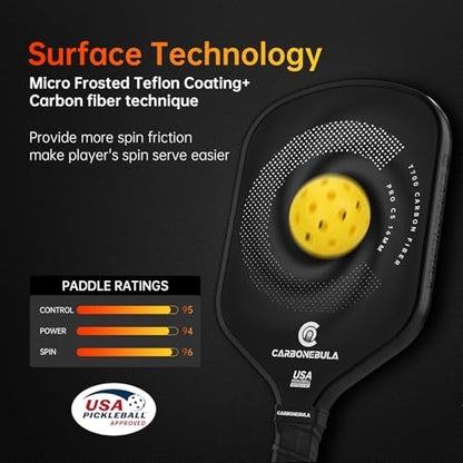 Pro C5 Pickleball Paddles, T700 Carbon Fiber Pickleball Paddle with a 16mm Power Polymer Core, The Pickle Ball Racket Designed for Ultimate Spin & Consistency, USAPA Approved
