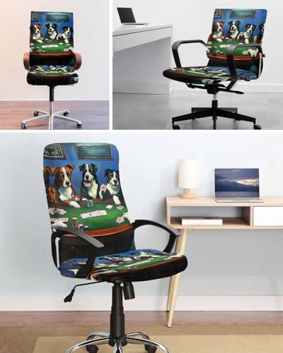 Abstract Animal Office Chair Cover, Dog in The Room Play Poker Games Universal Stretch Desk Rotating Chair Slipcovers, Removable Seat Protector with Zipper, M - color: Dark Green Brown, size: Medium