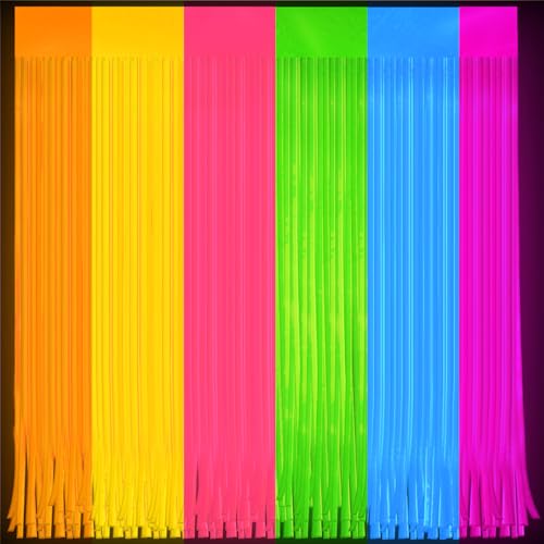 Glow in The Dark Curtains Party Supplies 6.6 x 3.3 Ft Glow Tinsel Foil Fringe Curtains Colorful Patchwork Streamer Backdrop for Birthday Holiday Neon Party Decorations - color: Colorful, size: 1 Pack