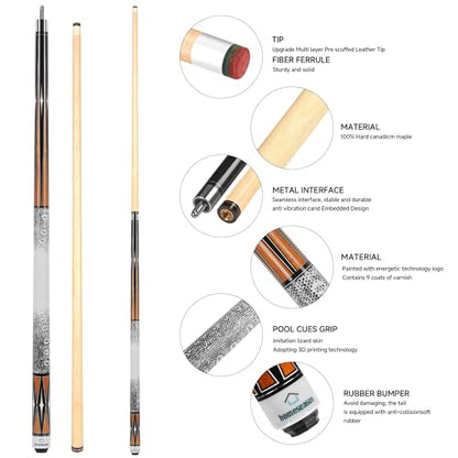 HomeSeason Pool Cue Stick 58" Billiard Cue Sticks 3D Printed Grip Professional Low Deflection Pool Sticks Maple Wood Pool Sticks 13mm Tip - color: 20oz