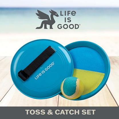 Life is Good Toss and Catch Velcro Ball Set (Sky Blue/Yellow), Family Outdoor Games with 2 Velcro Paddles, 2 Balls & 1 Carry Bag, No-Setup 2-Player Paddle Game for Beach, Backyard, Park & Travel Fun