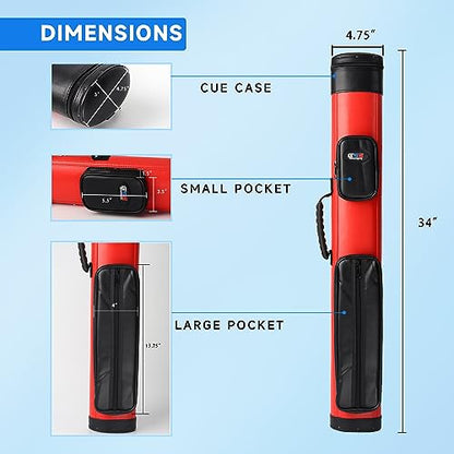 GSE Games & Sports Expert 2x2 Deluxe Hard Billiard Pool Cue Stick Carrying Case, Billiard Cue Case, Billiards Accessories (Several Colors Available) - color: Deluxe Oval - Red/Black