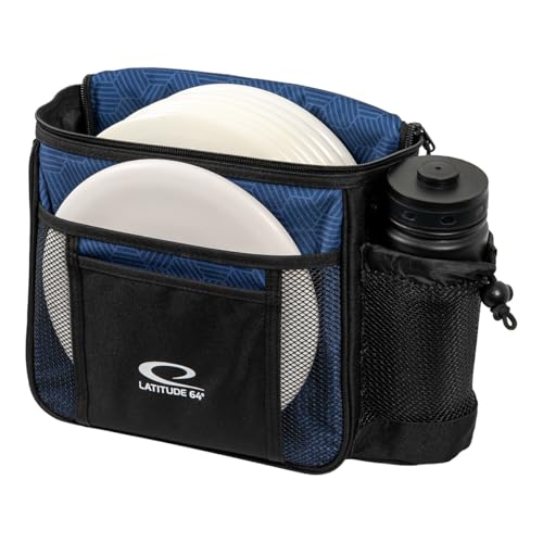 Latitude 64 Slim HEX Shoulder Bag | Lightweight Disc Golf Bag with Putter Pocket | Durable HEX Pattern Nylon Material | Compact Storage for Casual Rounds & Practice | Holds Up to 8 Discs - color: Navy