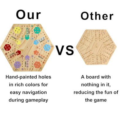 Extra Large 23.6 Inches Wahoo Marble Board Game 4 and 6 Players 2 Sided Painted Thicken Wood Board Perfect Game for Family Friends Party - color: Log, style: 23.6 Inch