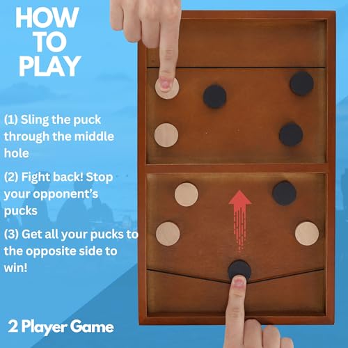 Pacific Shore Games Wooden Sling Puck Game, Table Top Hockey Games, 2 Player Indoor & Outdoor Fun, 14 inch Travel Size Board Game, Games for Adults