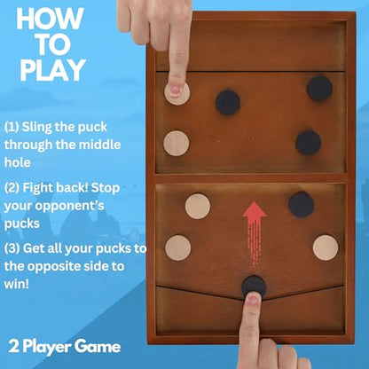 Pacific Shore Games Wooden Sling Puck Game, Table Top Hockey Games, 2 Player Indoor & Outdoor Fun, 14 inch Travel Size Board Game, Games for Adults
