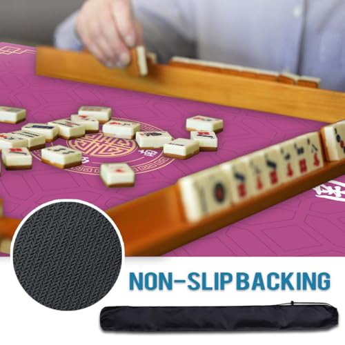Mahjong Mat, Non-Slip Noise Reducing Game Mat, 31.5 Inch Mahjong Table Mat,Mahjong Mat with Cloth Bag and Carton Storage,Suitable for Mahjong, Dominoes, Solitaire and Other Games. (Pink) - color: Pink