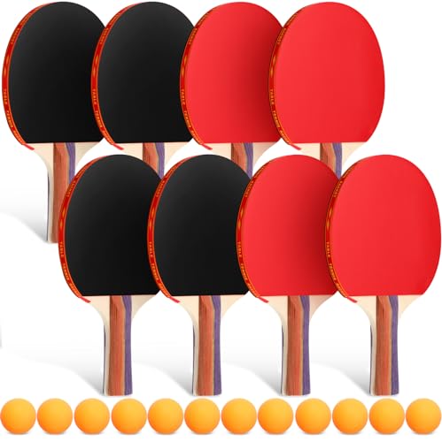 Liliful 8 Pieces Table Tennis Paddle Set Portable Indoor Tennis Rackets Accessories Bulks with 12 Balls and Storage Bag for Indoor Outdoor Adult Professional Games