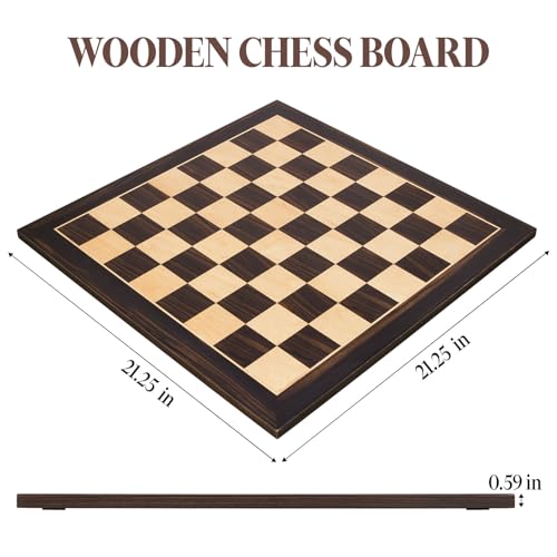 BIVOMON 21.25’’ Wooden Chess Board Professional Tournament Chess Board with 2.2" Squares Large Chess Family Outdoor Board Games (Chess Boards Only)