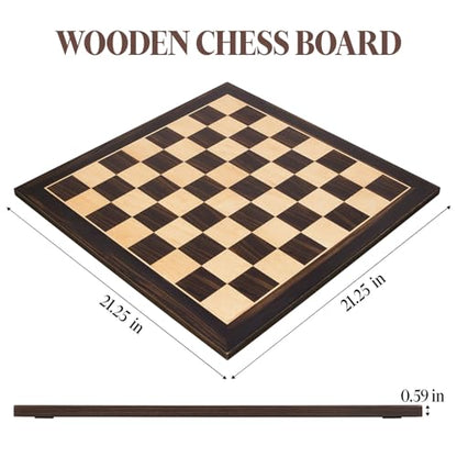 BIVOMON 21.25’’ Wooden Chess Board Professional Tournament Chess Board with 2.2" Squares Large Chess Family Outdoor Board Games (Chess Boards Only)