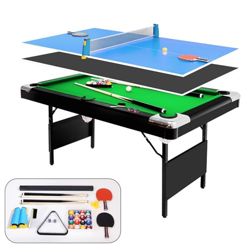 Space-Saving Collapsible Billiards Table – 7FT Portable Pool & Snooker Table for Home Game Room, Basement, Garage, Outdoor – Sturdy Steel Frame, Pre-Assembled, Full Accessories Set – 7FT - color: Red