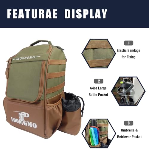 Disc Golf Bag, Durable Disc Golf Backpack Holds 22+ Discs, Large Capacity with Multiple Storage Pockets - color: Coffee