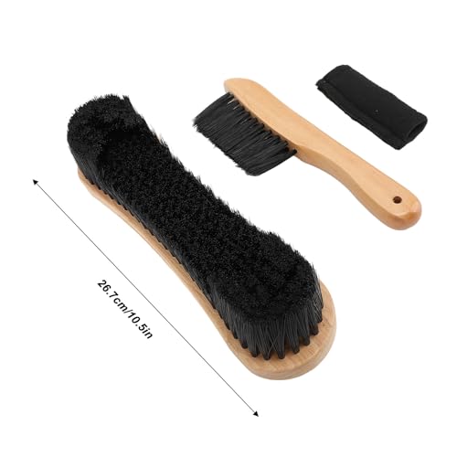 Billiards Pool Table and Rail Brush Set, Solid Wood Billiard Table Nylon Brush 10.5 Inch Handle Cleaner Tools Supplies with Cue Cleaning Cloth Snooker Accessories