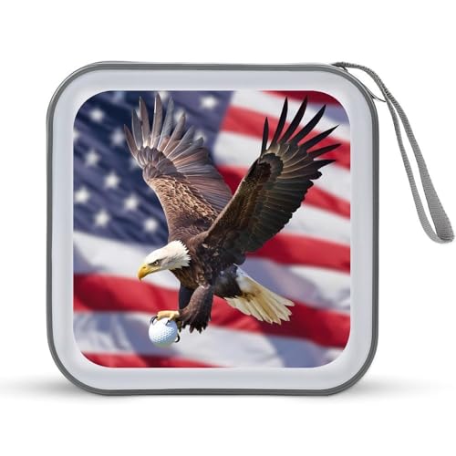 U.S Flag Eagle Golf Ball CD DVD Wallet 40 Capacity CD Case Cute Portable Disk Holder Storage for Car