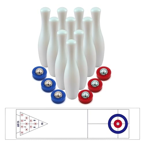 3-in-1 Tabletop Curling, Shuffleboard, and Bowling Game-Portable Family Game for Kids & Adults and Easy to Set Up Desktop Indoor/Outdoor Fun Game.