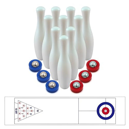 3-in-1 Tabletop Curling, Shuffleboard, and Bowling Game-Portable Family Game for Kids & Adults and Easy to Set Up Desktop Indoor/Outdoor Fun Game.