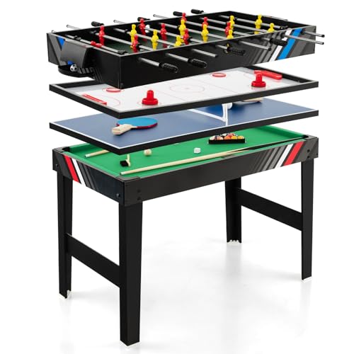 Giantex 10-in-1 Multi Game Table, Combo Game Table Set w/Hockey, Foosball Pool Ping-Pong Chess Cards Checkers Bowling, Shuffleboard, Backgammon, Adult Size Foosball Table for Game Room, Family - size: 49"L x 38"W x 32.5"H, style: 4-in-1
