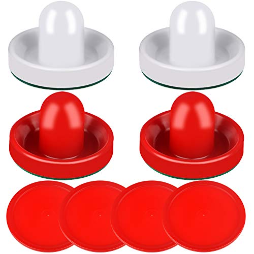 ONE250 Air Hockey Pushers and Red Air Hockey Pucks, Goal Handles Paddles Replacement Accessories for Game Tables (4 Striker, 4 Puck Pack) - color: White & Red