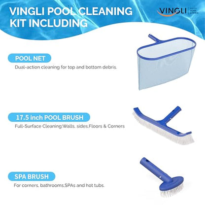 VINGLI 3-in-1 Pool Cleaning Kit, Pools Maintenance Equipment with Pool Net, Pool Brush and SPA Brush, Pool Maintenance Tools for Inground&Above Ground Swimming Pools - size: Style 3 : 3 in 1
