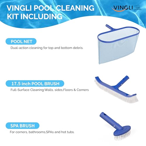 VINGLI Pool Cleaning Kit, 3-in-1 Pools Maintenance Tools with Pool Brush, SPA Brush,Pool Net, Pool Cleaning Tools for Ground&Inground Pools (Style 3 : 3 in 1) - size: Style 3 : 3 in 1