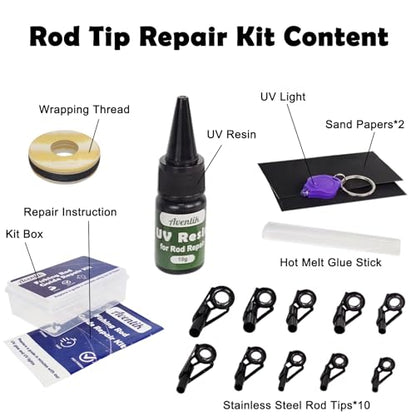 Aventik Fishing Rod Tip Repair Kit - Includes Eyelet Replacements & Tools - style: UV Tip Repair Kit