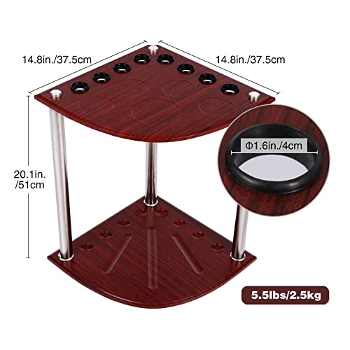 Corner Cue Rack- 8 Pool Stick Holder Floor Stand, Easy to Assemble Pool Cue Rack, OAK Material Cue Rack for Indoors or Outdoors,14.8"x14.8"x20.1"